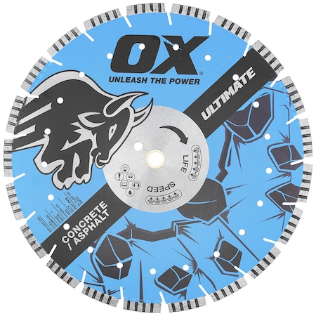 Ox Tools Ultimate Concrete/Asphalt 24'' Diamond Blade 12mm with 15mm undercut Segment - 1" bore OX-UB12-24